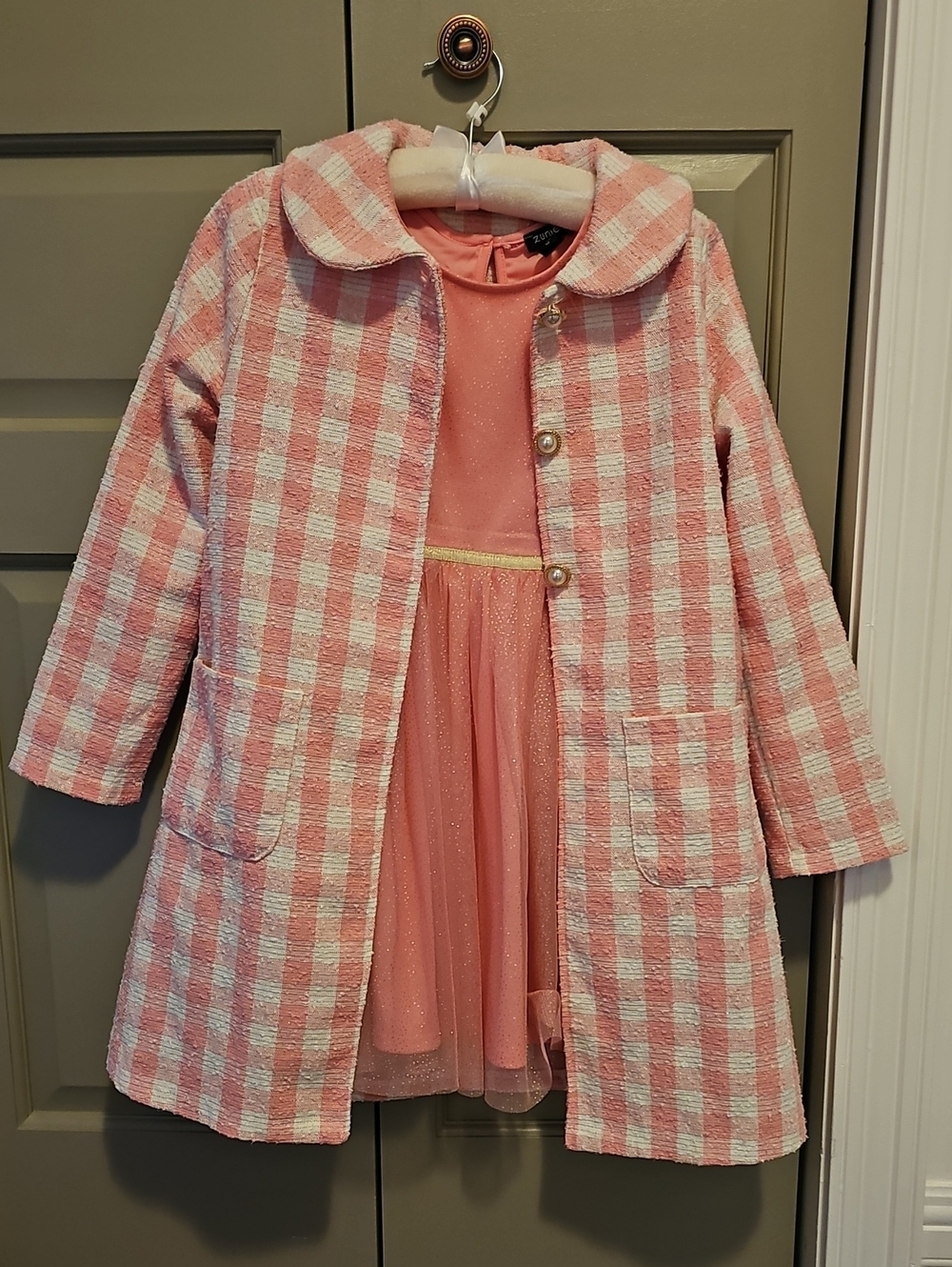 Girls' Pink Tweed Coat with Dress